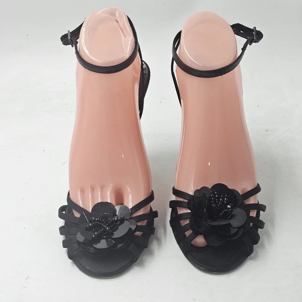 Kate Spade New York Black Satin Strappy Evening Sandals 4in Heel Womens 9B